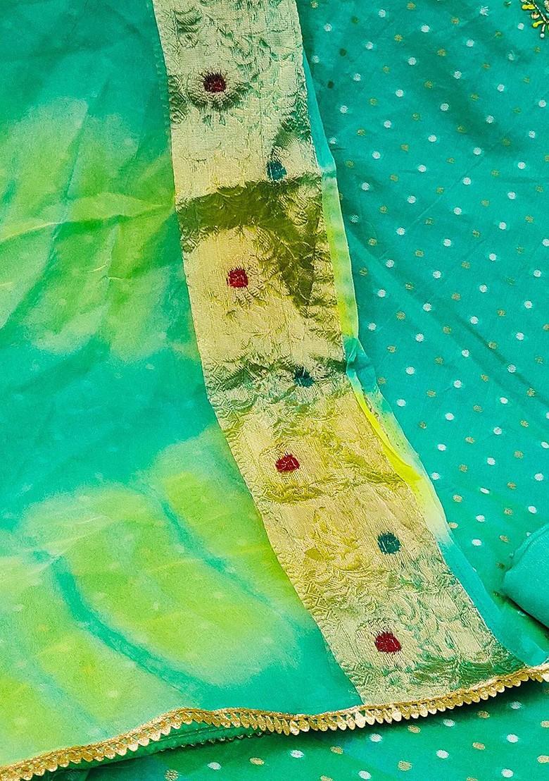 Sea Green Ethnic Motifs Printed Poly Blend Kurta Set