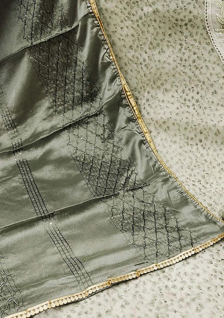 Sea Green Floral Print Poly Blend Kurta Set