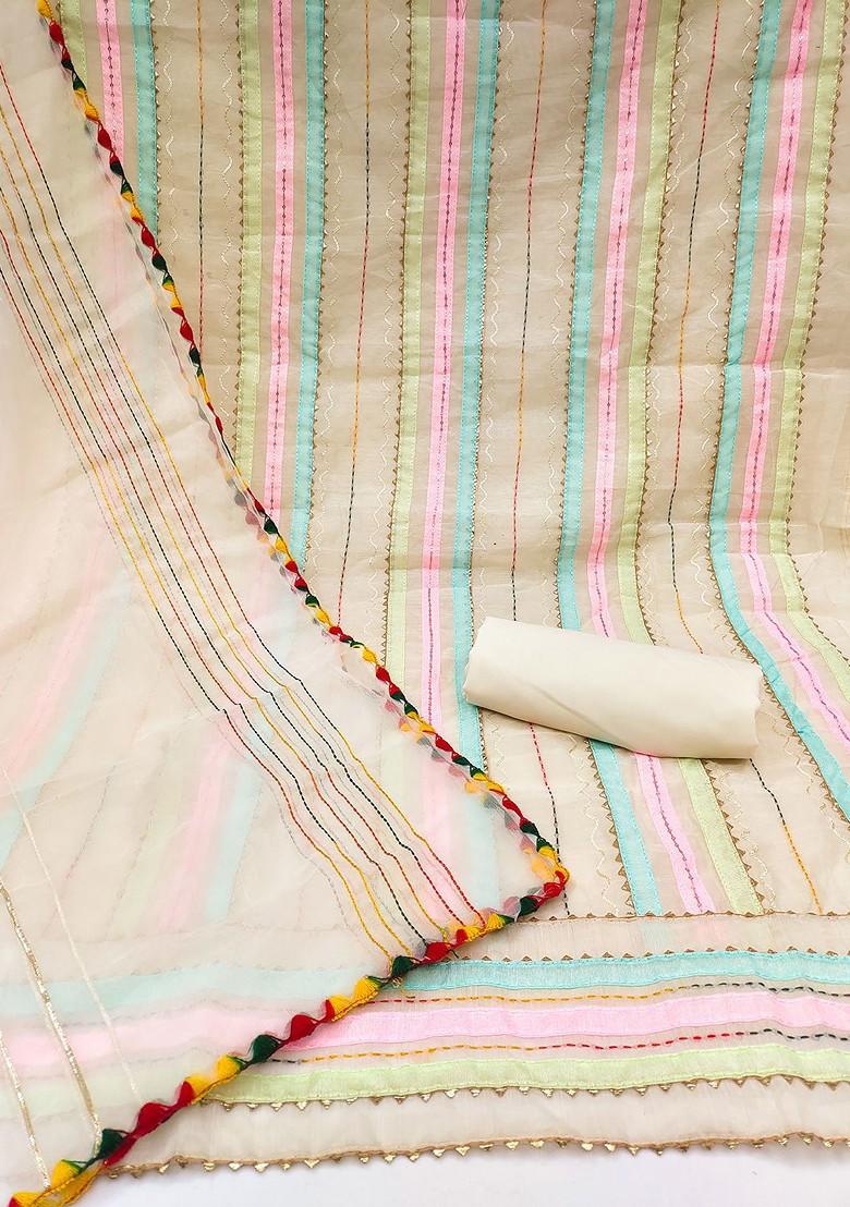 Off White Embroidered Poly Blend Kurta Set