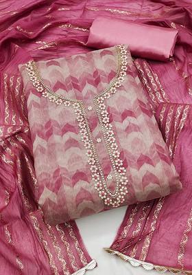 Pink Printed Poly Blend Kurta Set