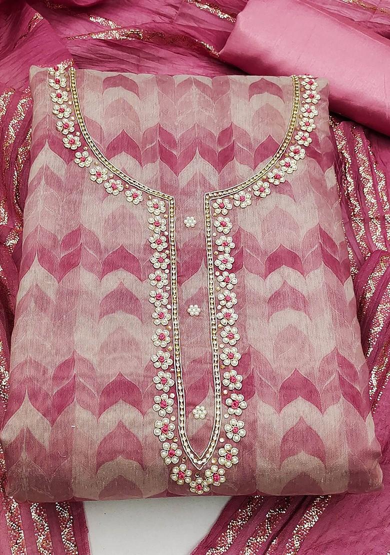 Pink Printed Poly Blend Kurta Set