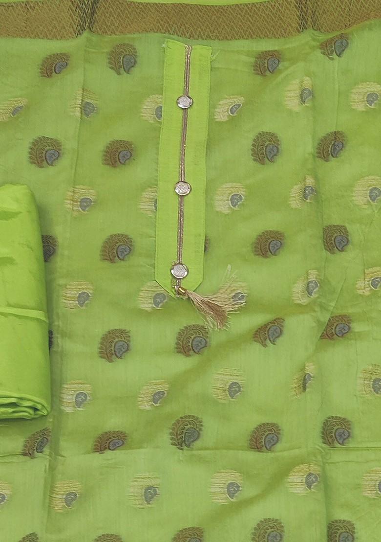 Green Ethnic Motifs Woven Poly Blend Kurta Set