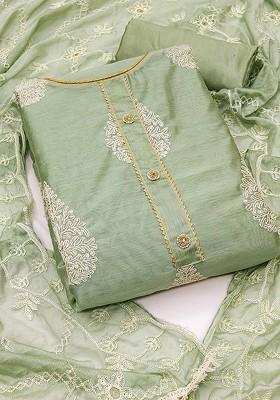 Green Ethnic Motifs Embroidered Poly Blend Kurta Set