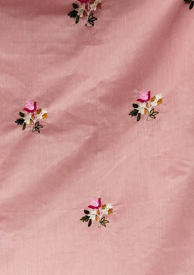 Peach Floral Embroidered Silk Kurta Set