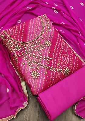 Pink Bandhani Print Poly Blend Kurta Set