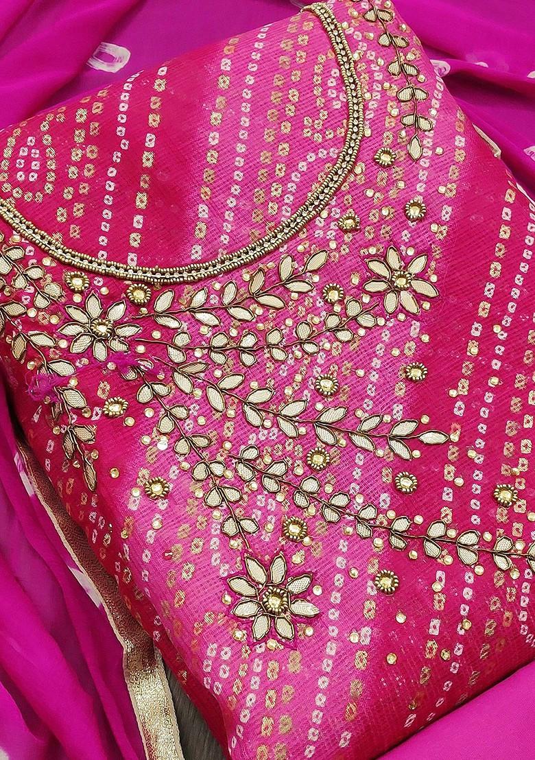 Pink Bandhani Print Poly Blend Kurta Set