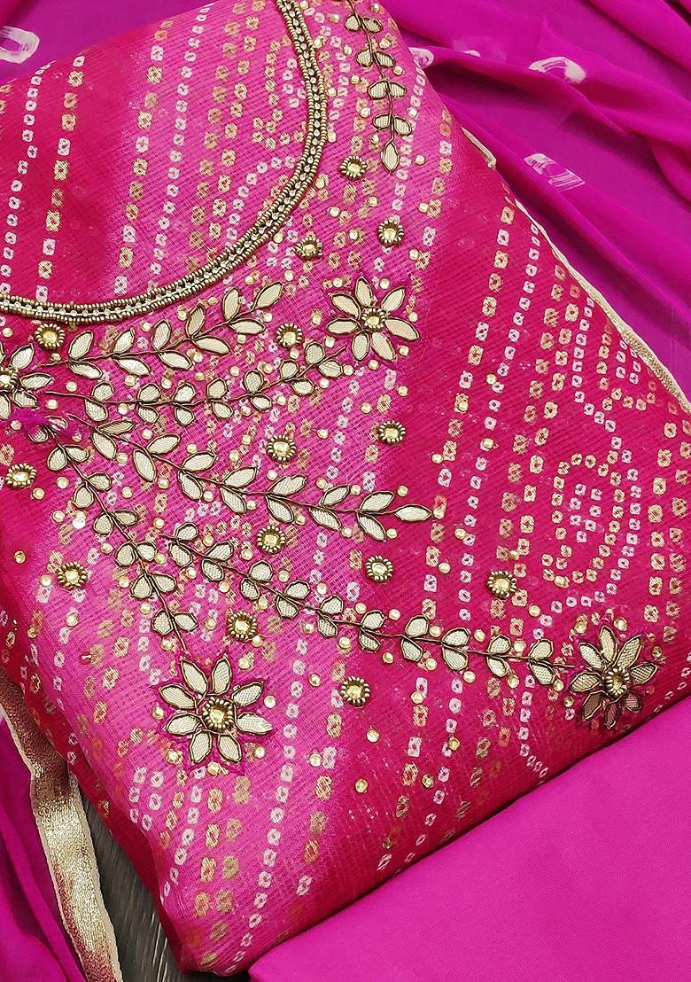 Pink Bandhani Print Poly Blend Kurta Set