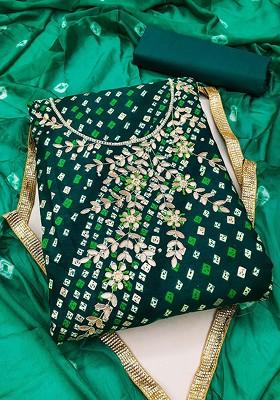 Green Geometric Print Poly Blend Kurta Set