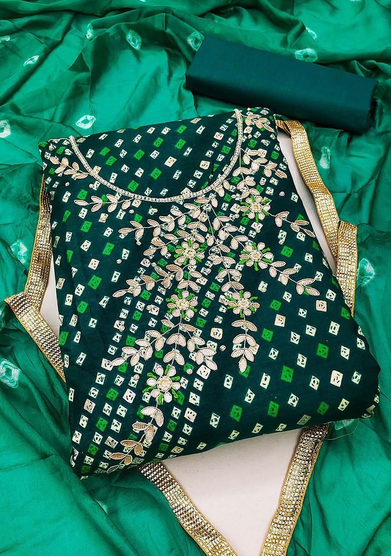 Green Geometric Print Poly Blend Kurta Set