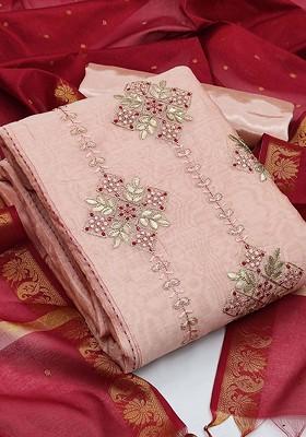 Peach Sequin Embroidered Poly Blend Kurta Set