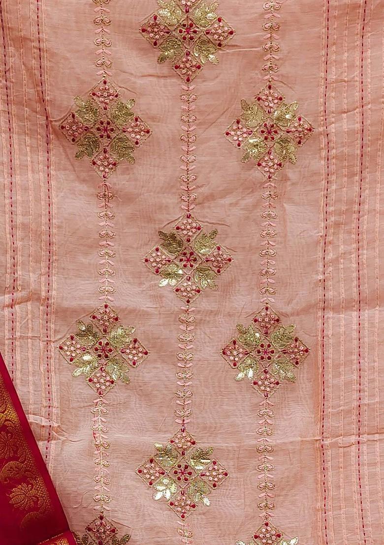 Peach Sequin Embroidered Poly Blend Kurta Set