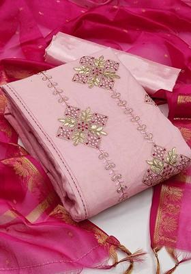 Pink Sequin Embroidered Poly Blend Kurta Set