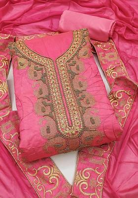 Pink Embellished Poly Blend Kurta Set