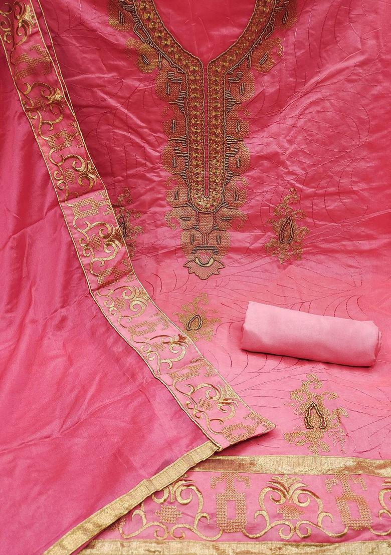 Pink Embellished Poly Blend Kurta Set