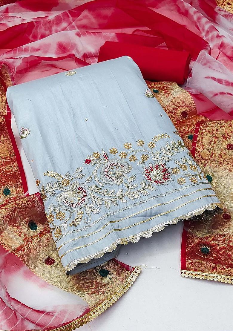 Grey Floral Embroidered Poly Blend Kurta Set