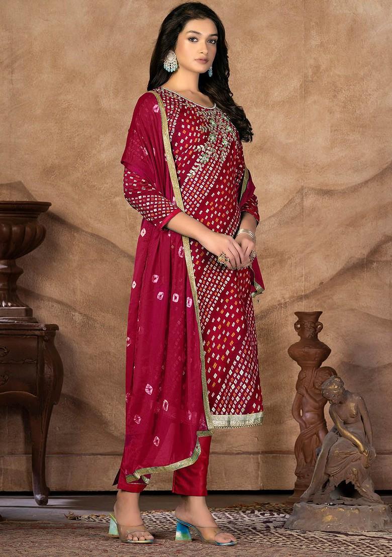 Pink Bandhani Print Poly Blend Kurta Set