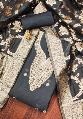 Grey Floral Print Poly Blend Kurta Set