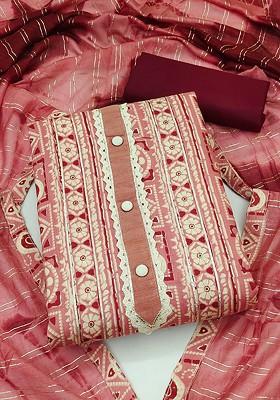 Peach Woven Poly Blend Kurta Set