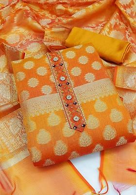 Yellow Woven Poly Blend Kurta Set