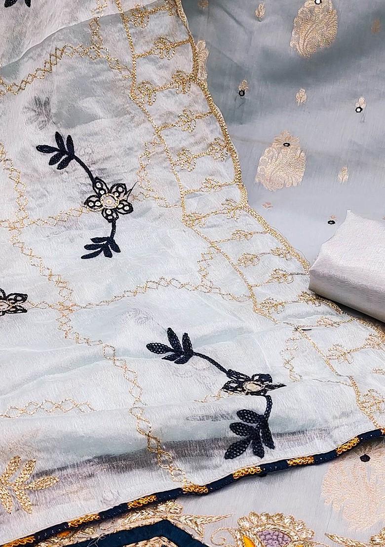 Sea Green Ethnic Motifs Embroidered Poly Blend Kurta Set