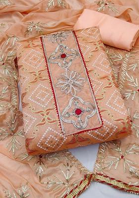 Peach Sequin Embroidered Poly Blend Kurta Set