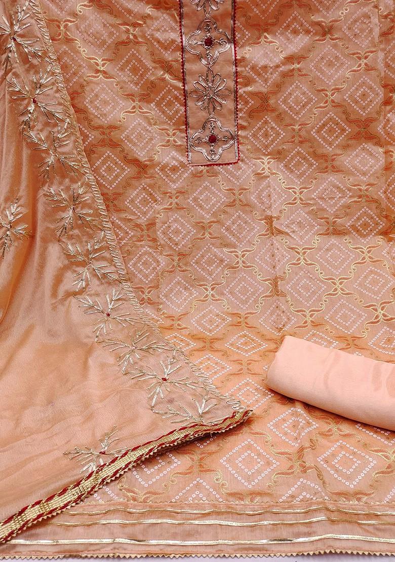 Peach Sequin Embroidered Poly Blend Kurta Set