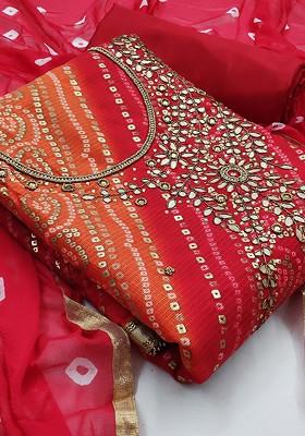 Pink Bandhani Print Poly Blend Kurta Set