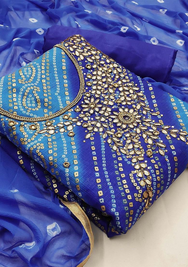Blue Bandhani Print Poly Blend Kurta Set