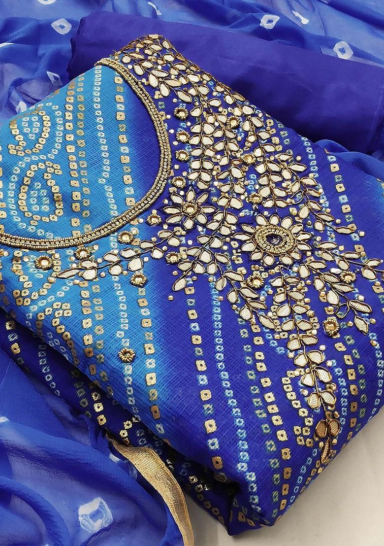 Blue Bandhani Print Poly Blend Kurta Set