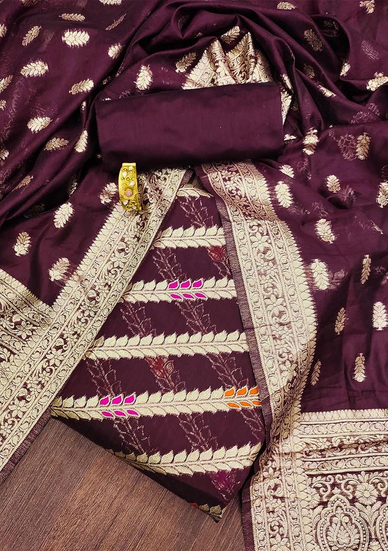 Burgundy Ethnic Motifs Woven Poly Blend Kurta Set