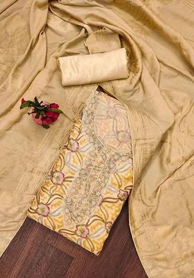 Beige Floral Embroidered Organza Kurta Set