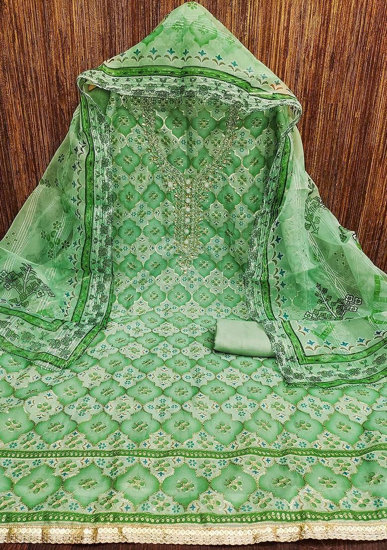 Green Sequin Embroidered Organza Kurta Set