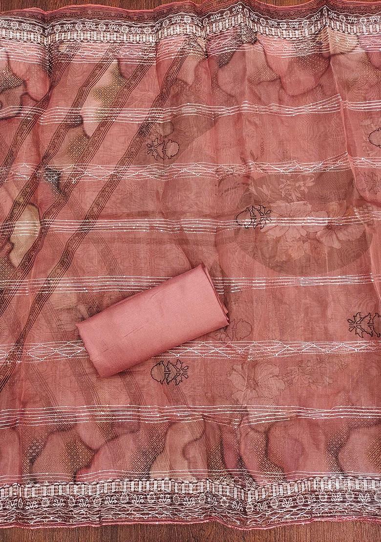 Peach Floral Embroidered Organza Kurta Set