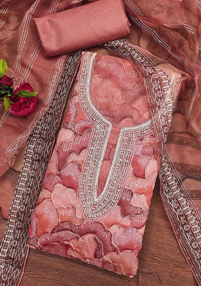 Peach Floral Embroidered Organza Kurta Set