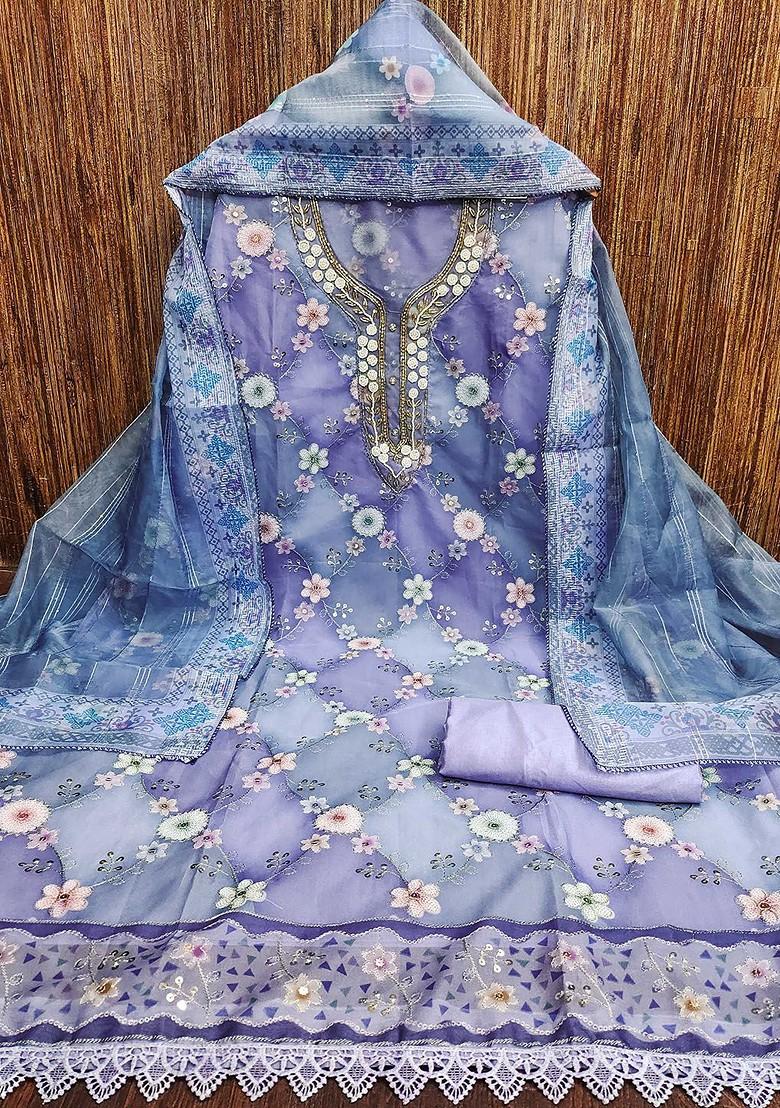 Purple Sequin Embroidered Organza Kurta Set