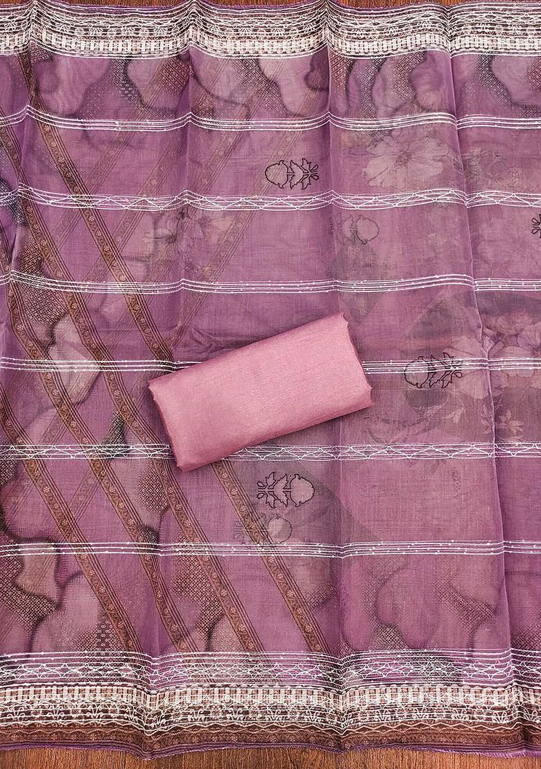 Lavender Floral Embroidered Organza Kurta Set