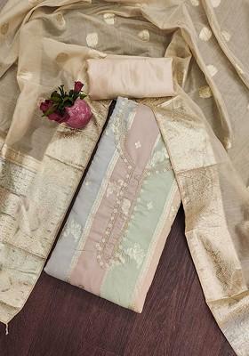 Purple Floral Woven Design Poly Blend Kurta Set