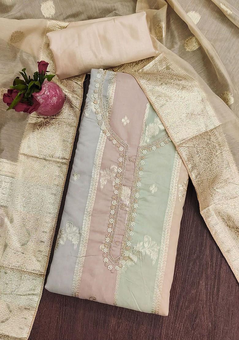 Purple Floral Woven Design Poly Blend Kurta Set