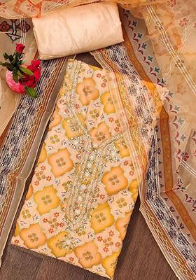 Orange Sequin Embroidered Organza Kurta Set