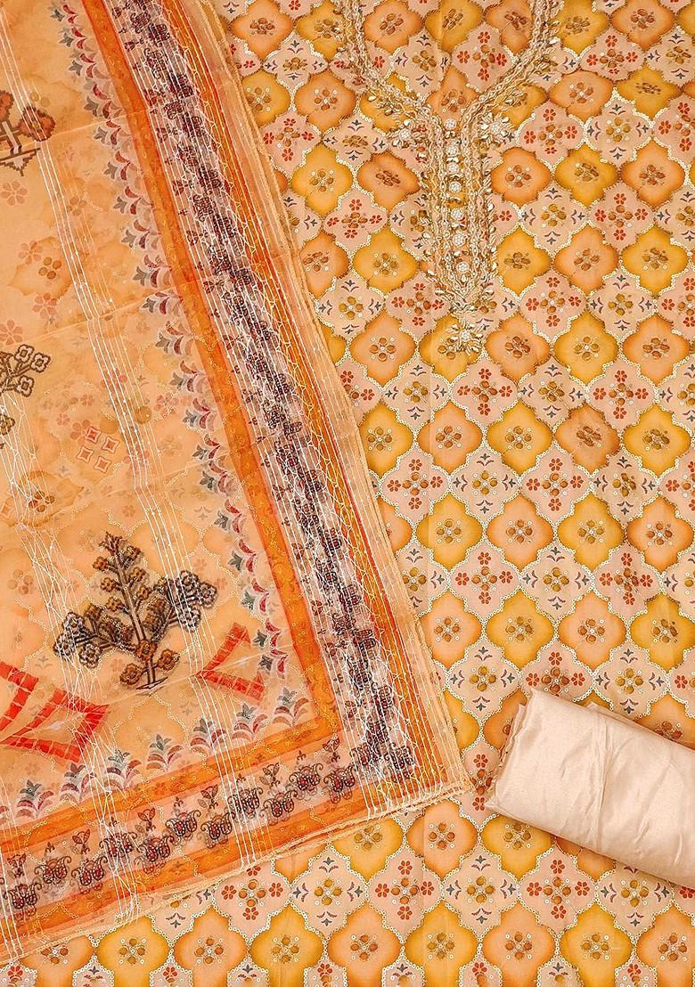 Orange Sequin Embroidered Organza Kurta Set