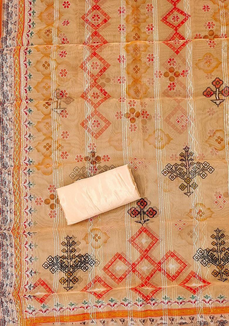 Orange Sequin Embroidered Organza Kurta Set