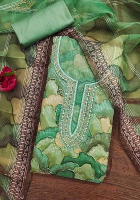 Sea Green Floral Embroidered Organza Kurta Set