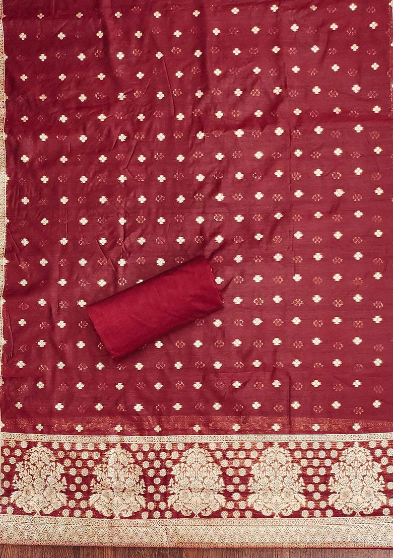 Maroon Woven Poly Blend Kurta Set
