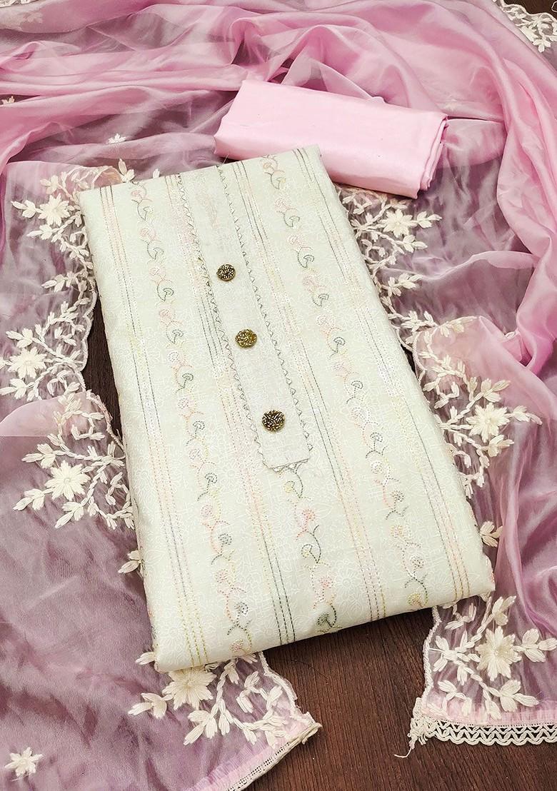 Off White Embroidered Poly Blend Kurta Set