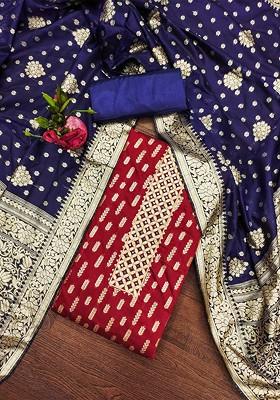 Maroon Floral Woven Design Poly Blend Kurta Set