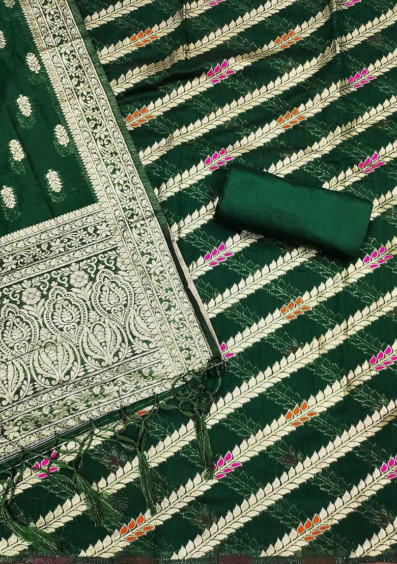 Green Ethnic Motifs Woven Poly Blend Kurta Set