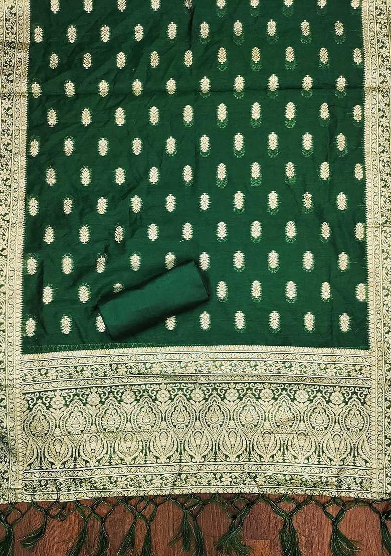 Green Ethnic Motifs Woven Poly Blend Kurta Set