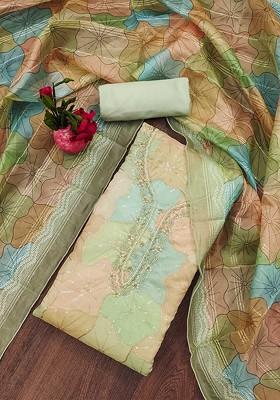 Brown Embroidered Organza Kurta Set