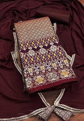 Coffee Brown Geometric Print Poly Blend Kurta Set