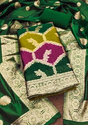 Green Floral Woven Design Organza Silk Kurta Set